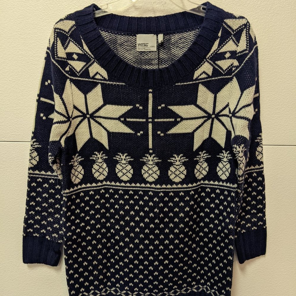 WESC Mimir Knitted Sweater Women Snowflake Pineapple Pattern Holiday